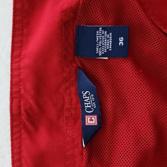 Chaps Men's Board Red Black White  Stripes Shorts Swim Trunks Key Pocket Size 36 - Picture 11 of 14